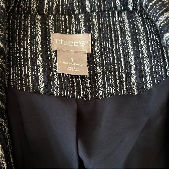 CHICO’S Metallic Thread Tweed Striped Jacket - Picture 9 of 14
